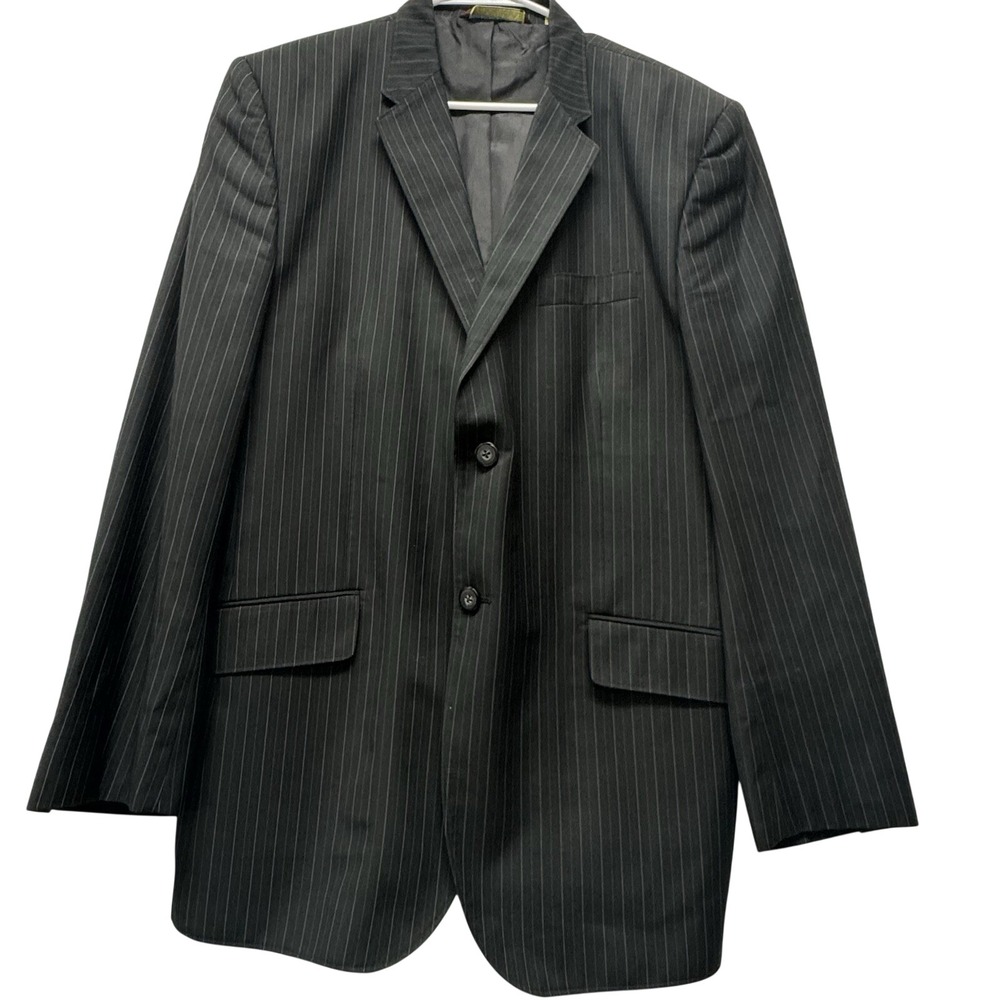 Cubavera Men's Black Striped Two Button Blazer Suit Jacket Sz 44 X Large